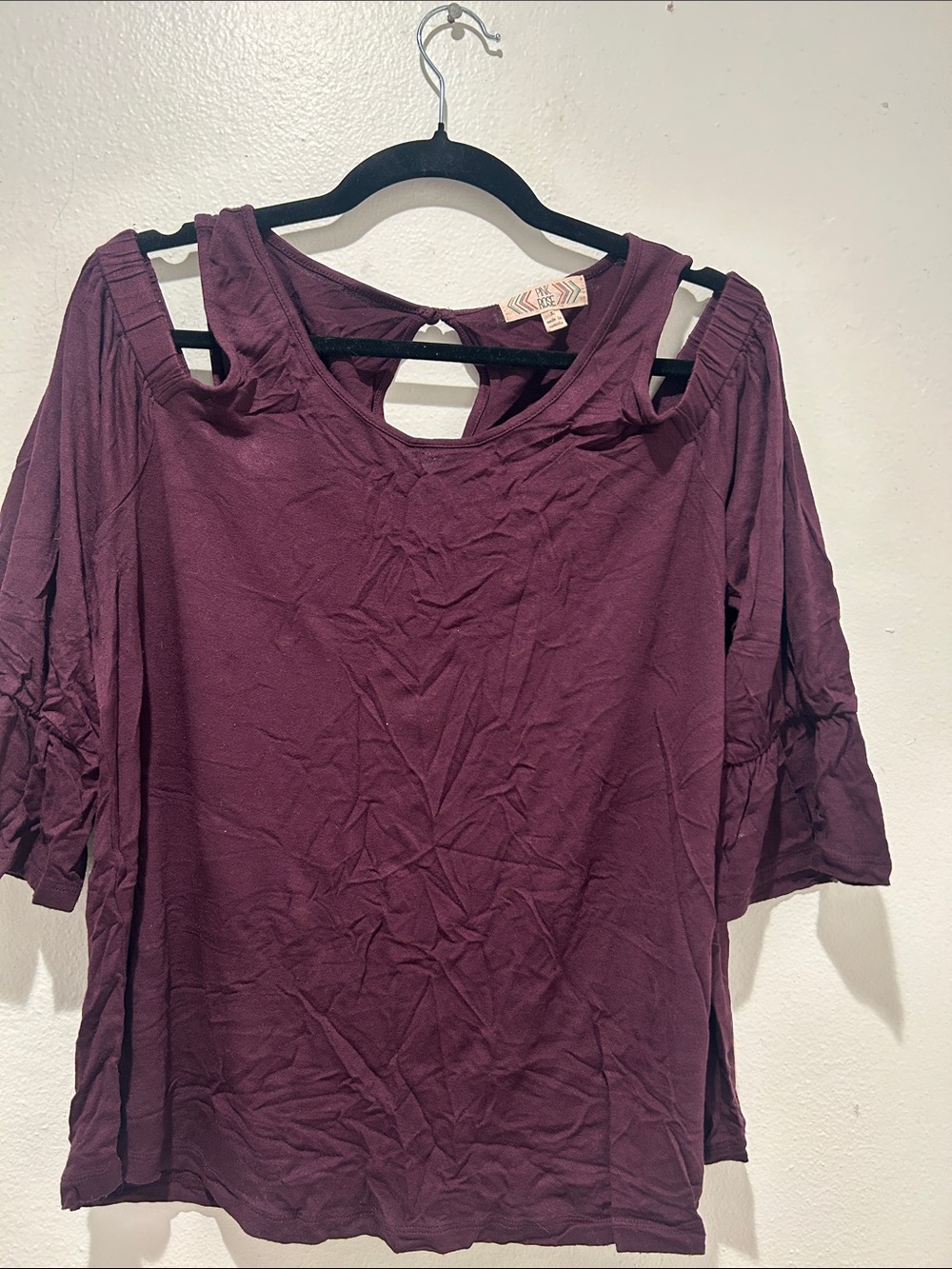 Pink Rose Cold-Shoulder Tunic Top in Plum